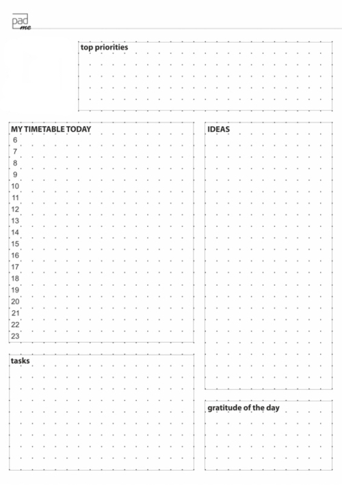 Ежедневник на английском с расписанием, списком задач, блоками идеи, благодарности дня и главной цели на день