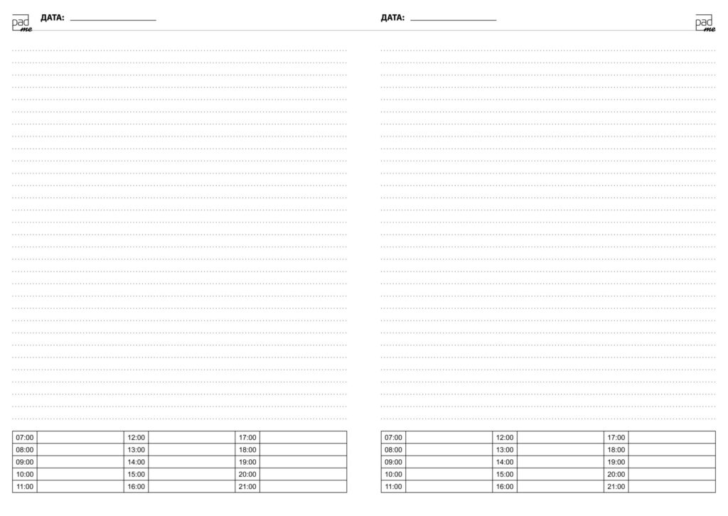 Основное поле в линейку, а внизу таблица для составления расписания на день.
